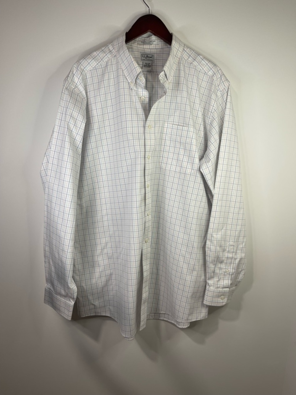 L.L. Bean White Button-Down with Blue and Green Windowpane